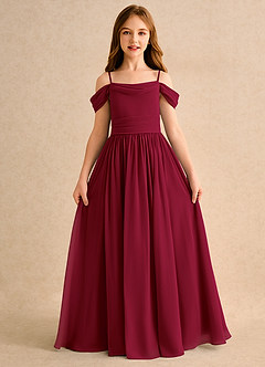 Azazie Shia Girls Formal Flower Girl Dresses Burgundy A-Line Off the Shoulder Chiffon Dress image5