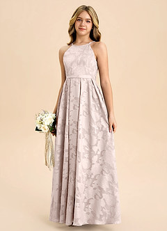 Azazie Arianthe Junior Blushing Pink A-Line Pleated Floral Burnout Dress image6