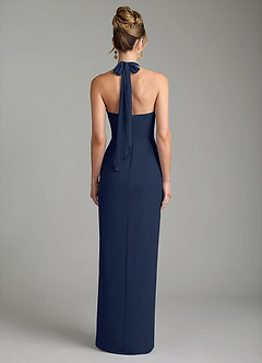 Azazie Arnelle Bridesmaid Dresses Dark Navy Sheath Pleated Chiffon Dress image2
