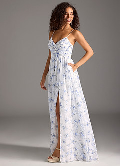 Azazie Alia Brautjungfernkleider A-Linie Plissee Chiffon Kleid Blaues Cottage Blumen image6