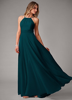 Azazie Amalia Bridesmaid Dresses Pine A-Line Pleated Chiffon Dress image3