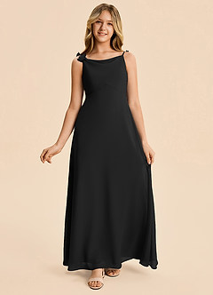 Azazie Gumdrop Junior Black Empire Pleated Chiffon Dress image5