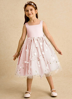 Azazie Bean vestidos de niña de las flores Vestido de Rosa Rubor de Tul de Corte Princesa con Lazo image3