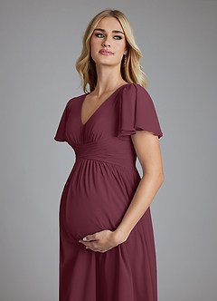 Azazie Verna Maternity Bridesmaid Dresses A-Line V-Neck Ruched Chiffon Floor-Length Dress image5