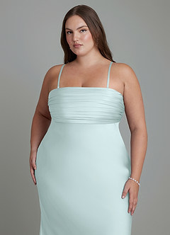 Azazie Saylor Vestidos de damas de honor Vestido Vidrio Marino de Satén Elástico de Corte Sirena con Palabra de honor image17