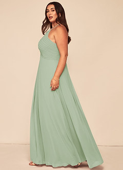 Azazie Ginger Bridesmaid Dresses Dusty Sage A-Line Halter Pleated Chiffon Dress image13