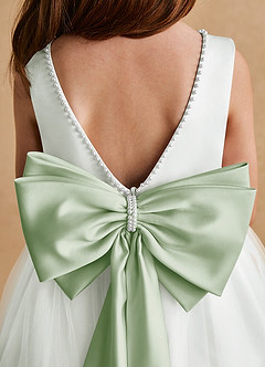 Azazie Cookie Flower Girl Dresses Ivory Dusty Sage A-Line Bow Tulle Dress image6