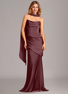 Azazie Pelagia Brudtärnklänningar Klä av Sjöjungfru i Stretch Satin Korsett Sangria Konvertibel image2