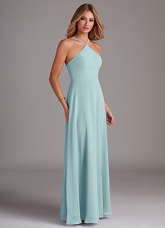 Azazie Bailey Bridesmaid Dresses Sea Glass A-Line Halter Side Slit Chiffon Dress image6