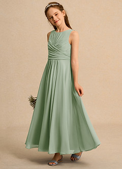 Azazie Ducky Junior Formal vestidos de niña de las flores Vestido de Salvia Polvorienta de Gasa de Corte En A con Plisado image5