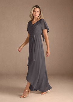 Azazie Eliza Mother of the Bride Dresses Steel Grey A-Line V-Neck Pleated Chiffon Dress image4