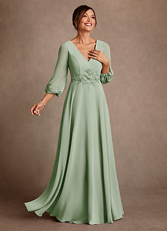 Azazie Yorba vestidos de madre de la novia Vestido de Salvia Polvorienta de Gasa de Corte en A con Encaje image2