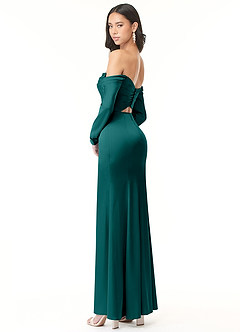 Azazie Hallie Bridesmaid Dresses Peacock Sheath Off-The-Shoulder Long Sleeve Stretch Satin Convertible Dress image7