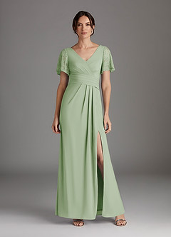 Azazie Jannie Mother of the Bride Dresses Dusty Sage A-Line V-Neck Lace Stretch Chiffon Dress image1