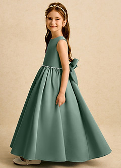 Azazie Daisies Robe Demoiselle D'honneur Fillette Robe Princesse en Mat Satiné Arc Eucalyptus image4