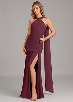 Azazie Kinsley Bridesmaid Dresses Cabernet Mermaid Pleated Chiffon Dress image1