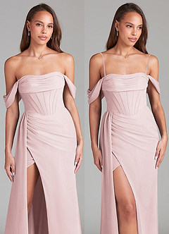 Azazie Amyra Vestidos de damas de honor Vestido de Rosa Rubor de Gasa de Corte Recto Convertible con Vestidos sin tirantes image9