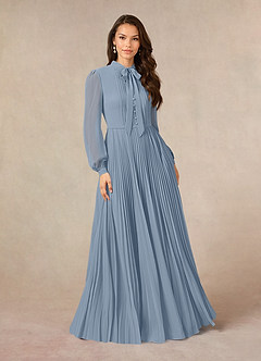 Azazie Adellah Mother of the Bride Dresses Dusty Blue A-Line Pleated Chiffon Dress image1