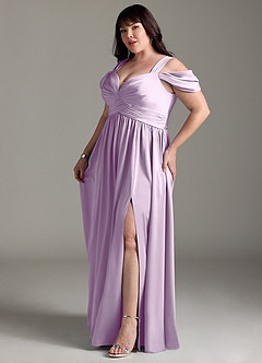 Azazie Lianne Bridesmaid Dresses Frosted Lilac A-Line Off the Shoulder Stretch Satin Dress image5
