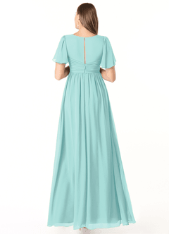 Azazie Verna Brautjungfernkleider für Schwangere A-Linie V-Hals Gerüscht Chiffon Bodenlänge Kleid image2