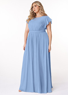 Azazie Daphne Bescheidene Brautjungfernkleider A-Linie Gekräuselt Chiffon Bodenlänge Kleider image8