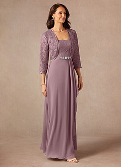 Azazie Ainsling Abiti per la Madre della Sposa Abito A-Line in Chiffon in Pizzo con Scollo Quadrato Rosa Polverosa image6