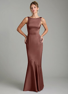 Azazie Tamera Bridesmaid Dresses Espresso Mermaid Pleated Stretch Satin Dress image3