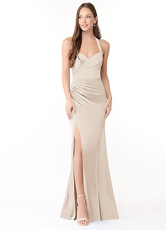 Azazie Emeria Bridesmaid Dresses White Alabaster Mermaid Pleated Stretch Satin Dress image2