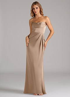 Azazie Johana Bridesmaid Dresses Taupe Mermaid Off the Shoulder Stretch Satin Convertible Dress image5