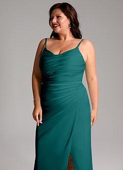 Azazie Deandra Bridesmaid Dresses Peacock Mermaid Pleated Stretch Satin Dress image12