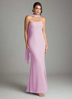 Azazie Saylor Vestidos de damas de honor Vestido de Rosa Caramelo de Gasa de Corte Sirena con Sin tirantes image1