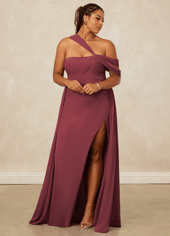 Christian Siriano Bridal for Azazie 1014 Bridesmaid Dresses Merlot A-Line Off the Shoulder Chiffon Dress image13