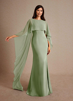 Azazie Milfred Mother of the Bride Dresses Dusty Sage Sheath Boatneck Stretch Satin Dress image4