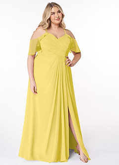 Azazie Dakota At-home Try On Dresses Dusty Sage A-Line V-Neck Pleated Chiffon Dress image9
