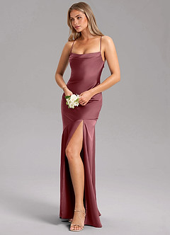 Azazie Grata Brautjungfernkleider Etui Seitliche Cut-Outs Stretch-Satin Kleid Wüstenrose image4