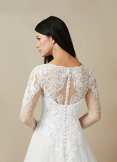 Azazie Essy Wedding Dresses Diamond White A-Line V-Neck Sequins Tulle Dress image6