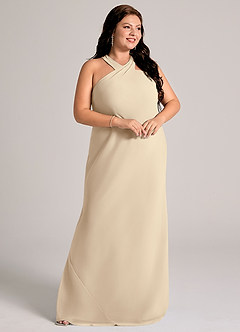 Azazie Doretta Bridesmaid Dresses Champagne Mermaid Pleated Chiffon Dress image10