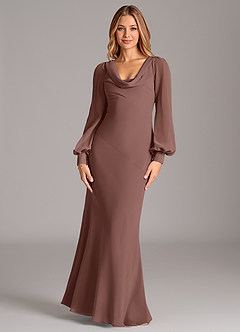 Azazie Jaxine Final Sale Espresso Mermaid Long Sleeve Chiffon Dress image5
