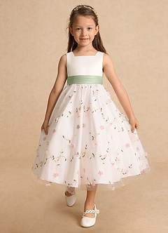 Azazie Pollie Flower Girl Dresses Blushing Pink Dusty Sage A-Line Bow Tulle Dress image10