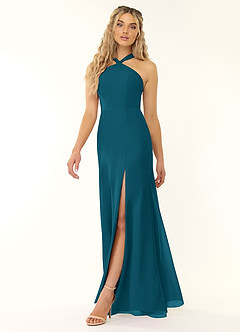 Azazie Rue Bridesmaid Dresses Ink Blue A-Line Halter Chiffon Dress image4