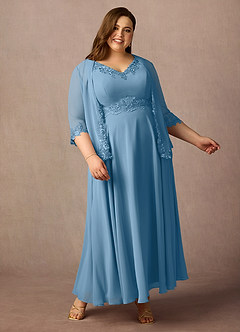 Azazie Devana Kleider für die Brautmutter A-Linie Pailletten Chiffon Kleid Stahlblau image9
