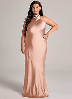 Azazie Velli Abiti da Damigella Abito Sirena in Raso Elasticizzato Collo Alto Oro Rosa image8