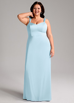 Azazie Denice Robes de demoiselle d'honneur Robe Fourreau en Satin extensible Plissée Bleu Ciel image9
