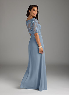 Azazie Amedeus Mother of the Bride Dresses Dusty Blue A-Line V-Neck Lace Chiffon Dress image2