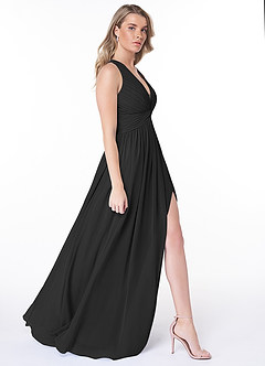Azazie Jaclyn Bridesmaid Dresses Black A-Line Pleated Chiffon Dress image5