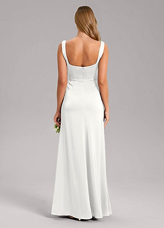 Azazie Frostine Vestidos de damas de honor Vestido de Blanco de Satén Elástico de Corte en A con Lazo image2