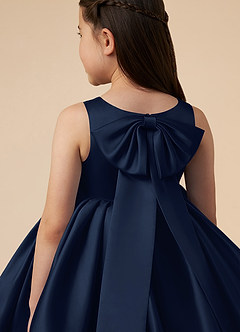 Azazie Bo Peep Flower Girl Dresses Dark Navy A-Line Bow Matte Satin Dress image5