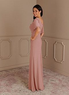 Azazie Louanne At-home Try On Dresses Dusty Rose Mermaid Boatneck Pleated Luxe Knit Dress image3