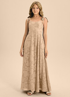 Azazie Rosey Junior Abito A-Line in Burnout Floreale Scollo a Cuore Champagne image3