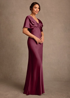 Azazie Dosia 신부의 어머니 드레스 쉬스 주름진 스트레치 새틴 플로어 길이 드레스 image2